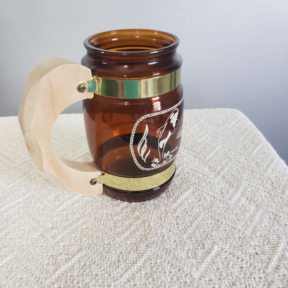 VINTAGE 1973 SIESTA WARE SOUVENIER SEA WORLD BROWN GLASS MUG WOOD HANDLE. - Picture 7 of 8